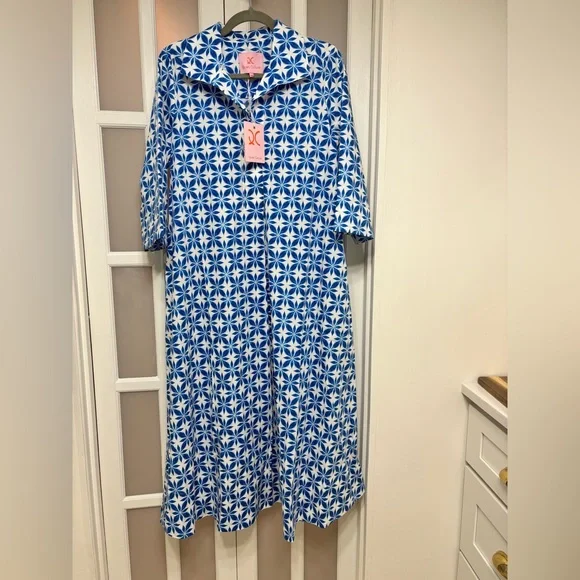 Quiet Culture Blue and White Geometric Pattern Dress - Picture 1 of 3